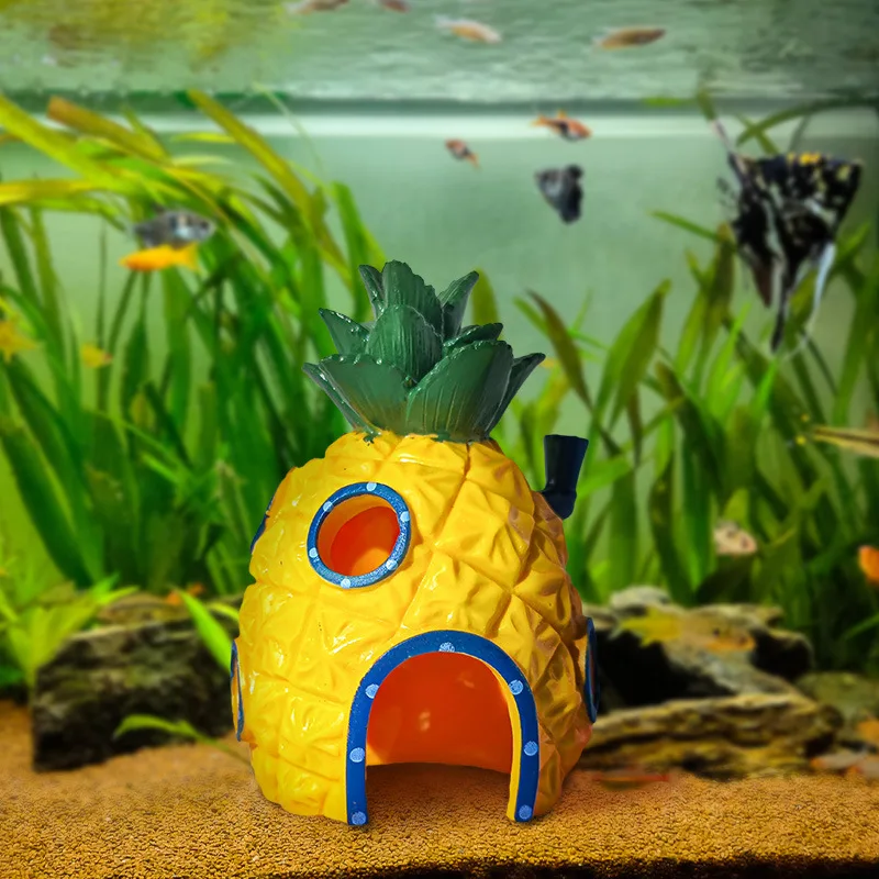 Fish Tank Decor Figures Ornaments Simulation Resin Pineapple House Fish Tank Decoration Landscaping Aquarium Accessories