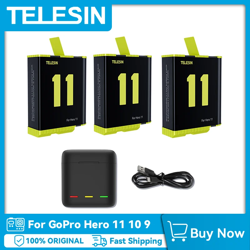 TELESIN Hero 11 Battery 1750 mAh Fully Decoded Battery For GoPro Hero 11 10 9 Accessories Original In Stock