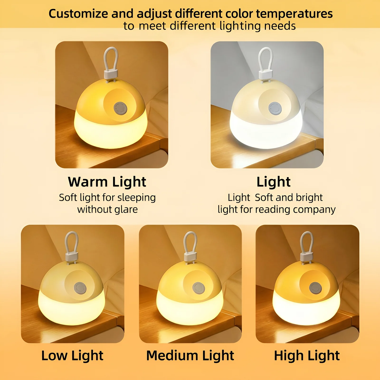 LED 3 Modes Soft Silicone Tap Control Night Lamp with 2 Color Changing Portable Night Light with Hook for Camping Sleeping