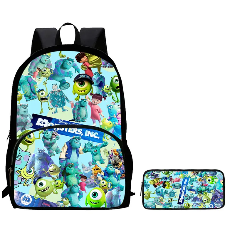 

2Pcs Set School Backpack with Front Pocket,Cartoon Monsters, Inc. School Bags for Girls Boys,Large Child Backpack for Aged 5-10