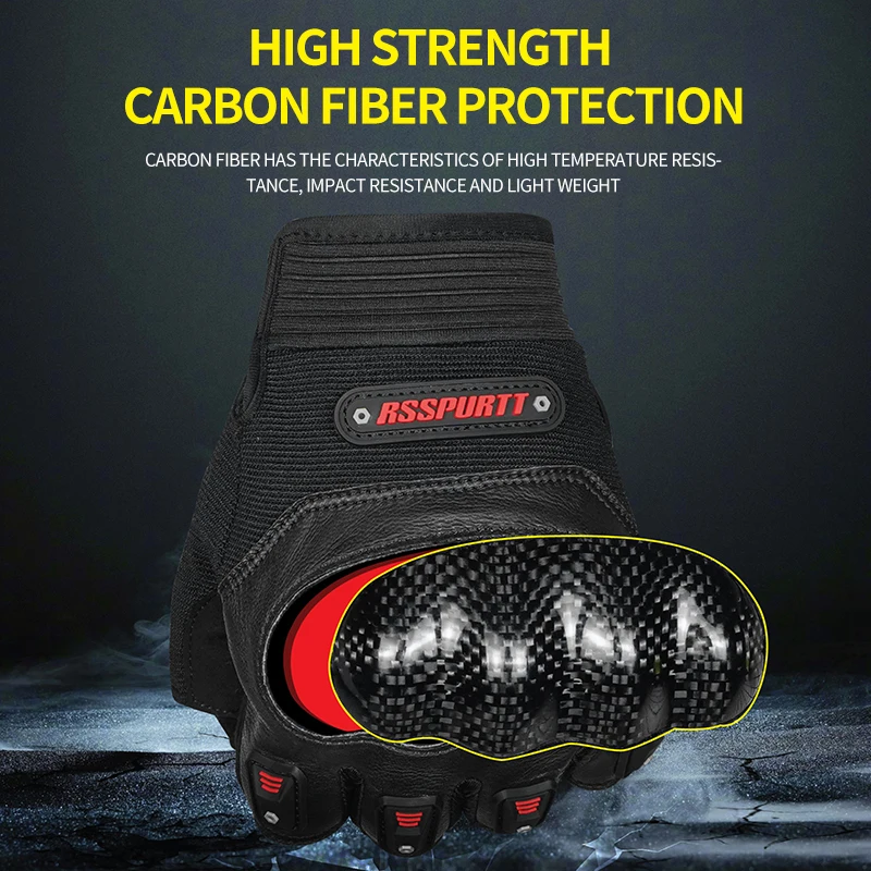 RS Summer Half Finger Motorcycle Gloves Sheepskin Leather Carbon Fiber Protective Shell Motorcycle Motorbike Motocross Gloves view 4