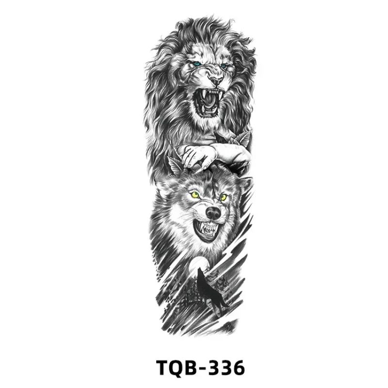 New lion full arm tattoo sticker new black and white big picture simulation animal flower arm men and women