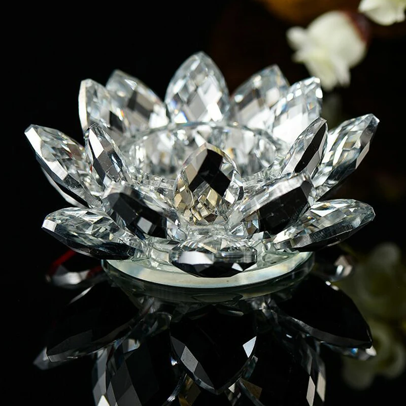 60mm Quartz Lucky Crystal Lotus Flower Ornament Glass Fengshui Ornaments Home Temple Jewelry Cabinet Decoration Small Crafts