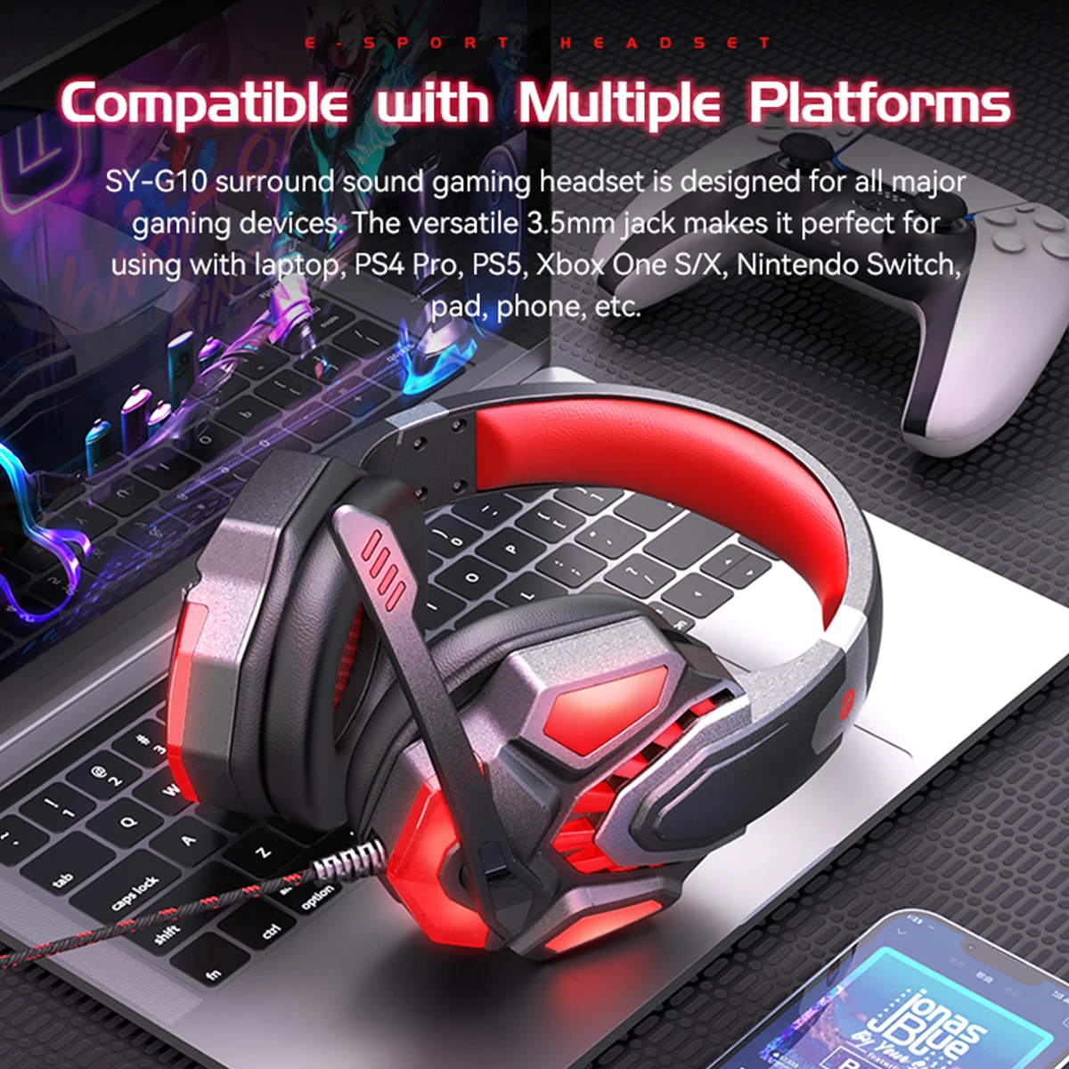 LED Light Wired Gaming Headphones With Microphone Noise-cancelling Gamer Headset for PC Computer Laptop PS4 PS5 Xbox