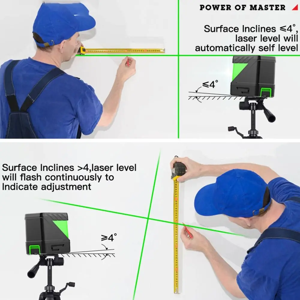 2-liniowa poziomica laserowa 3D poprzeczna zielona wiązka laserowa samopoziomująca 360 pionowa pozioma ze statywem odbiornika