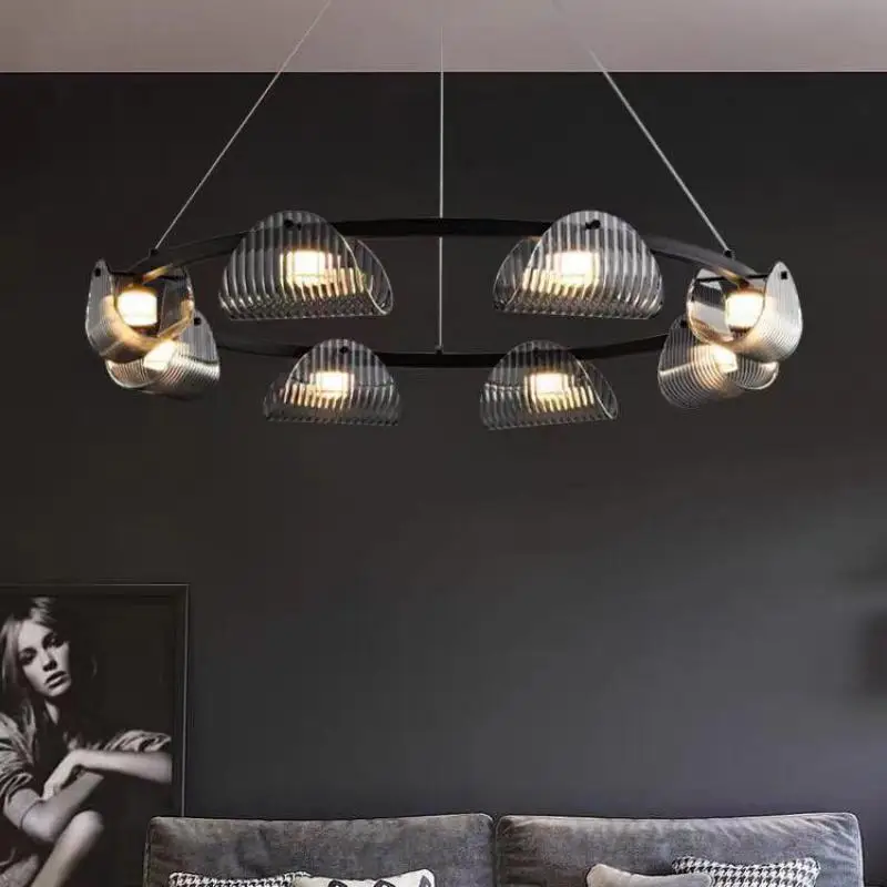 2025 Postmodern Black Led Pendant Lights Luxury Living Room Smoky Gray Glass Chandelier Indoor Lighting Suspend Lamp Led Luminar