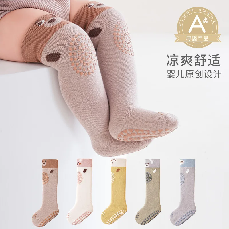0-3Y Baby Long Tube Non-slip Knee Protection Socks Cartoon Combed Cotton Knee High Children's Socks Newborn Baby Stockings