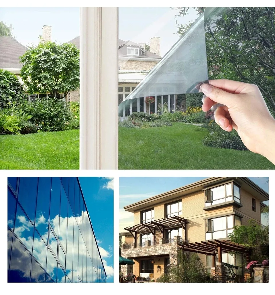 One Way Mirror Privacy Window Film Heat Control UV Block Reflective Self Adhesive Removable for Home Office Glass Door