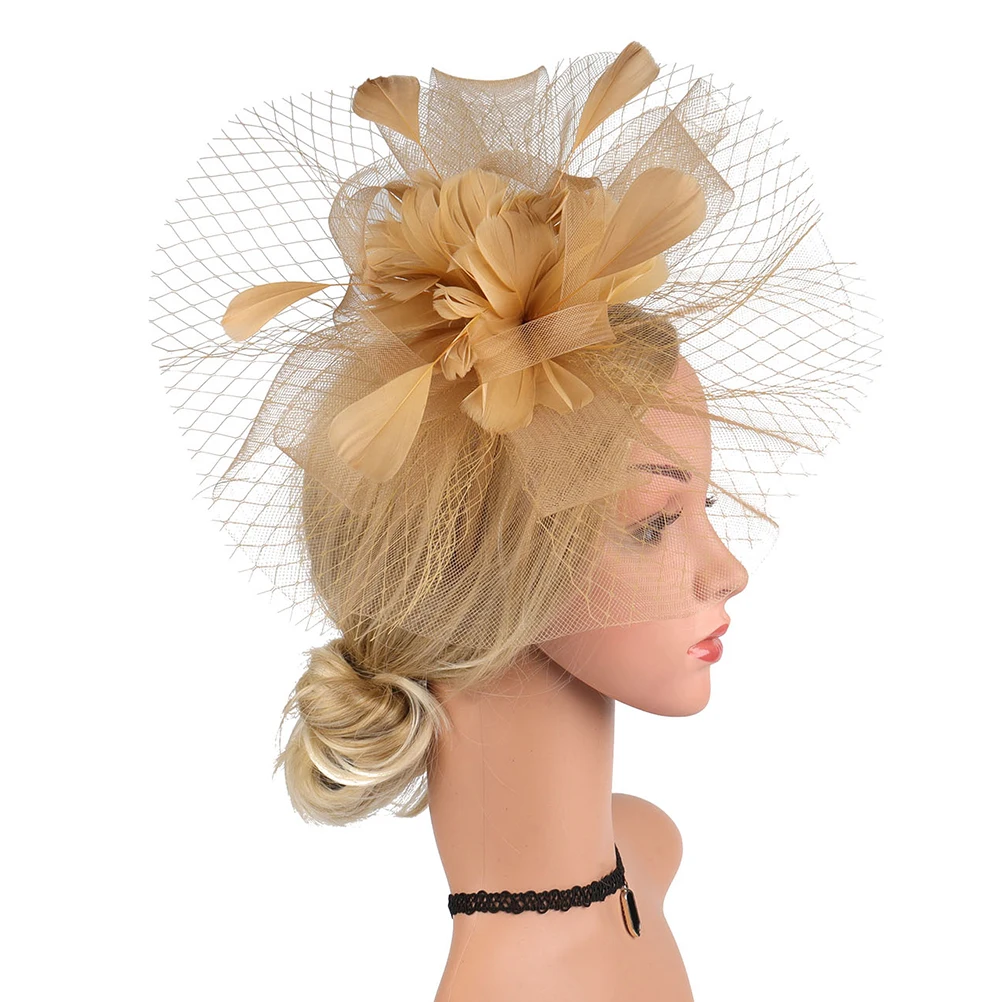 

Fascinator Headb Women Removable Clip Bun Style Golden Bride Cocktail Party Hat Tea Flapper Accessories Fashionable Dressy Hair