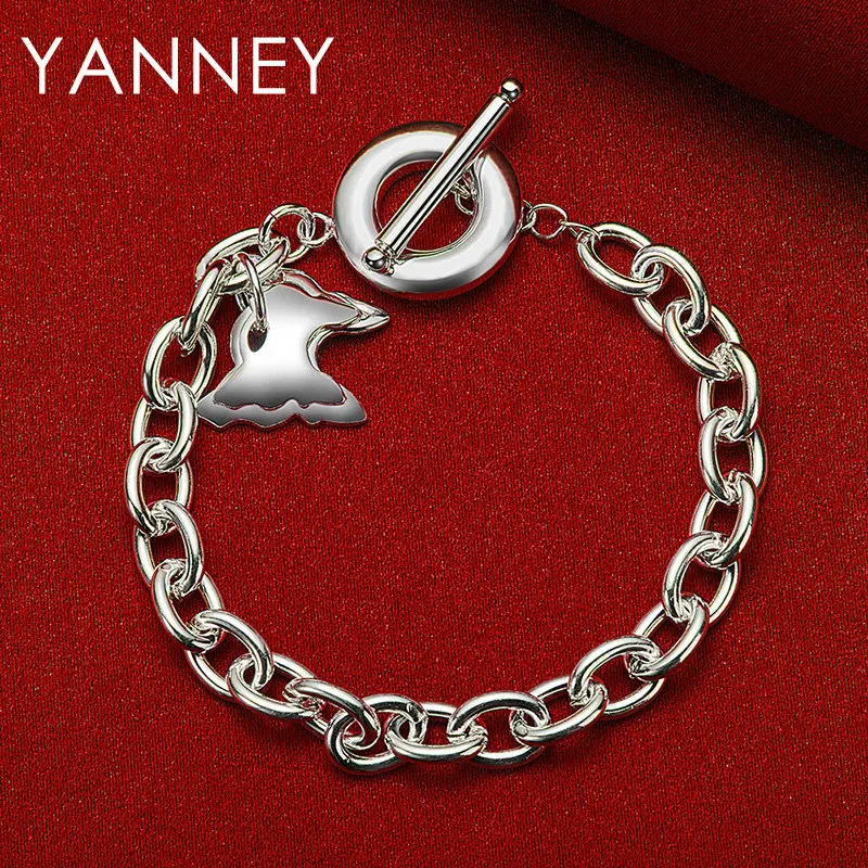 

Hip Hop 925 Sterling Silver 8 Inches Cute Butterfly TO Bracelet Man Woman Fashion Wedding Gift Party Jewelry Punk