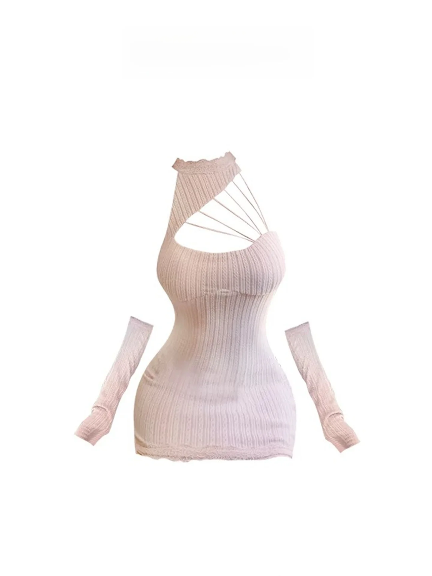 

HEZA Chunky Knit Hollow out Ne Hanging ort Skirt for plus Size Women Autumn Winter French Sle Slim Fit Ladies Dr