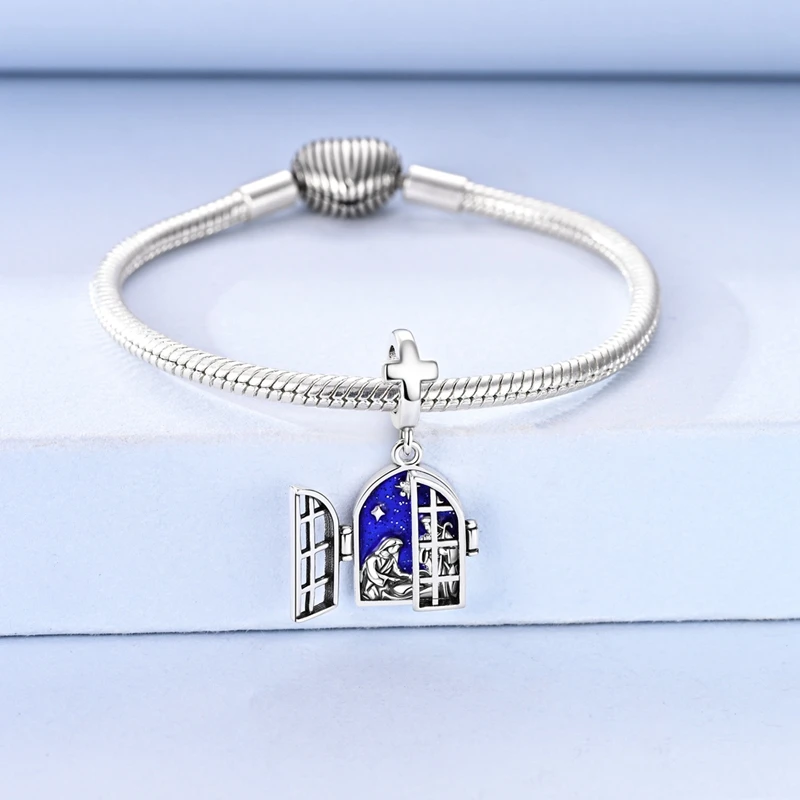 925 Sterling Silver Nativity Jesus Birth Dangle Charm Bead Pendant Adjustable Bail Fit Original Pandora Bracelet Women DIY Fine view 5