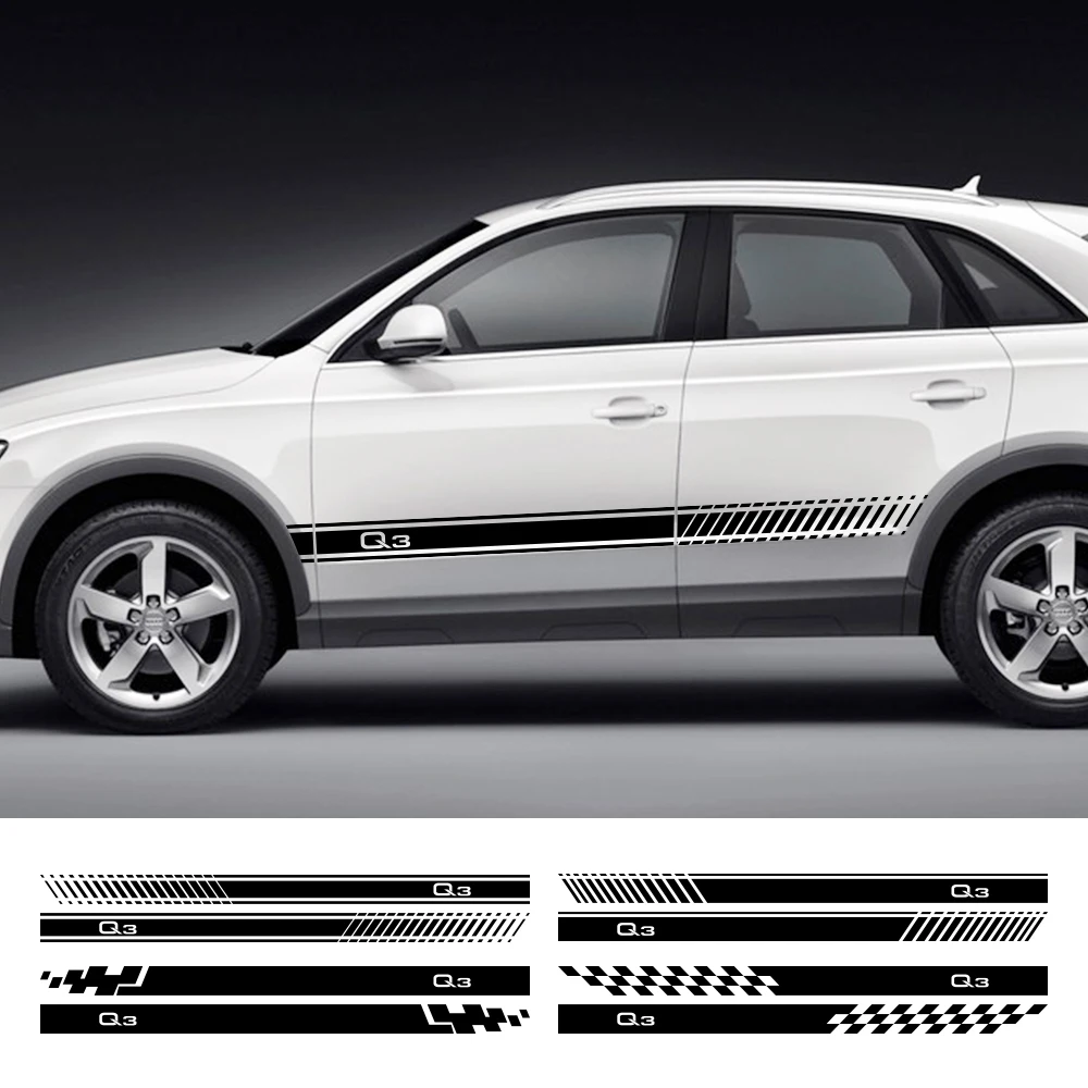 2PCS Various Style Car Side Stickers For Audi Q3 8U F3 S Line RS 2012 2013 2019 Sport Stripes Vinyl Film Decals Auto Accessories