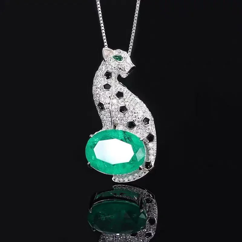 

Модный роскошный кулон с леопардовым принтом и зелеными драгоценными камнями, инкрустированный бриллиантами, сияющий красно-синий, элегантное ожерелье, украшение для банкета, подарок