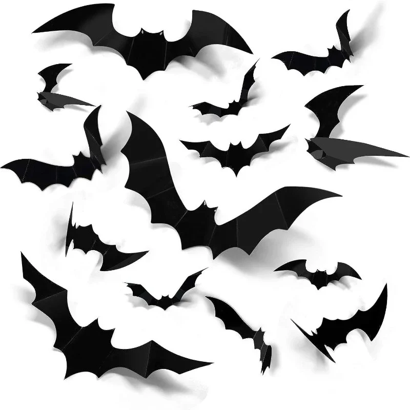 60PCS Halloween Black Bat Sticker 3D Bat Halloween Decoration Scene Layout Wall Stickers Party Scene Decoration Wall Stickers