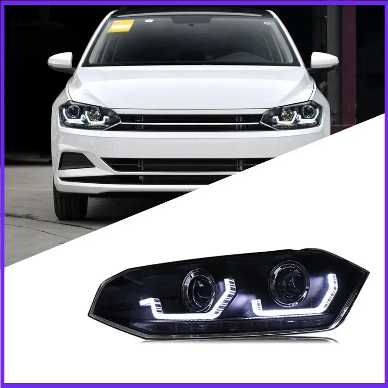 

Автомобильные светодиодные фары в сборе для Volkswagen Polo Plus 2019-2023, автоматические противотуманные фары DRL, стоп-сигнал, указатель поворота Plug and Play