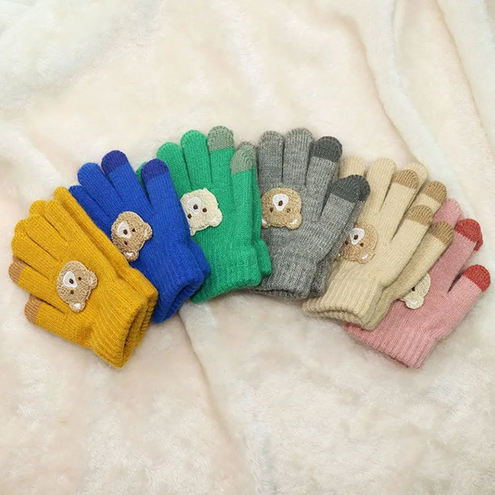 Cartoon Bear Children Baby Kids Gloves Cold Proof Thickened Knitted Gloves Full Finger Windproof Hand Warmer Autumn Winter