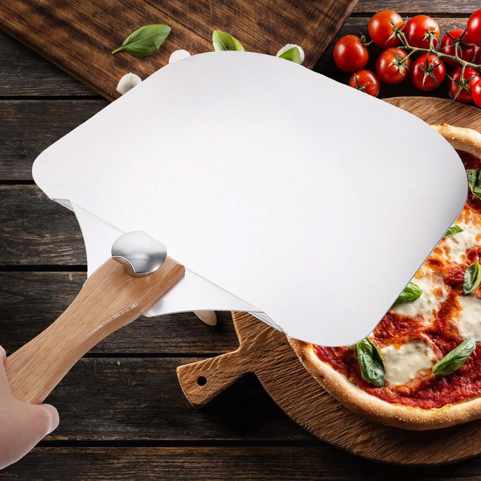 

Aluminum Pizza Spatula with Comfortable Wood Handle Large Flat Baking Turner for Pizza Cake Pie Tart Lifting Serving and Oven