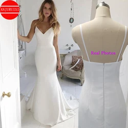 Mermaid Beach Wedding Dress Spaghetti Straps 2022 Simple Bride Gown Sexy Chiffon Vestido De Novia Robe Mariage Suknia Ślubna