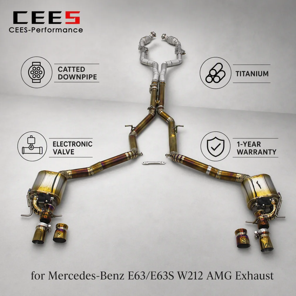 CEES High Flow 200cells Catted Downpipe for Mercedes-Benz E63/E63S W212 AMG 2014-2015 Electronic Valve Catback Exhaust Pipes