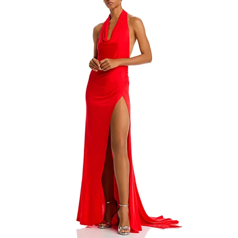 Elegant Long Red Evening Dresses for Women V-Neck Floor-Length Mermaid Prom Party Wedding Gala Special Events Dress 2024