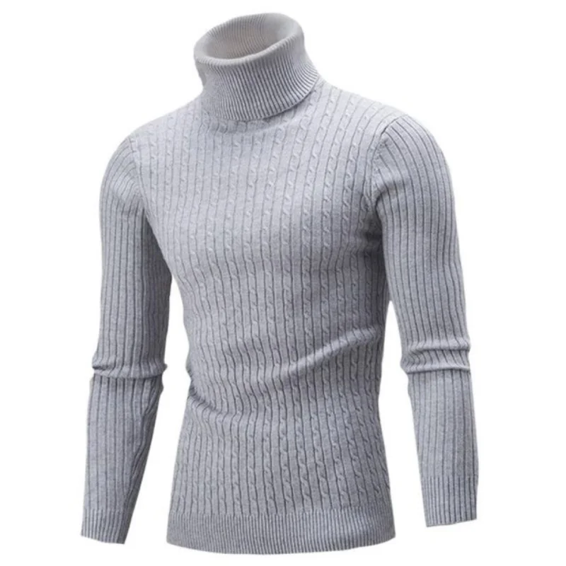 Jersey de punto para hombre, Jersey ajustado de cuello alto, de Color sólido, para Otoño e Invierno