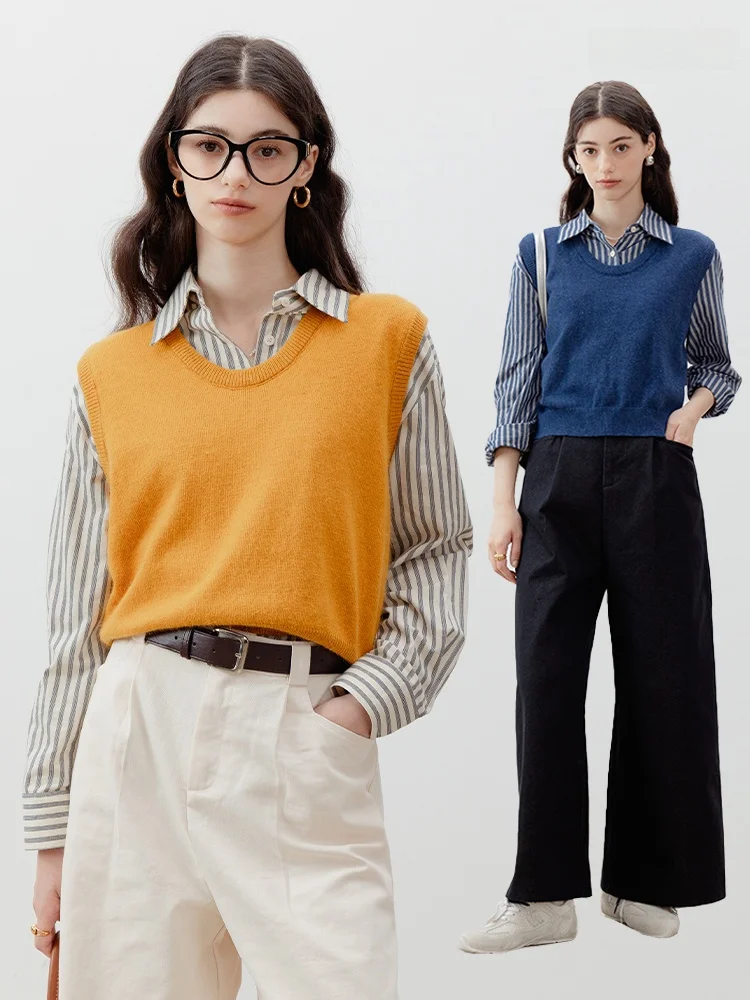 

EGGKA женский круглый вязаный жилет нео цветов моющийся осенний новый многослойный топ однотонный вязаный свитер