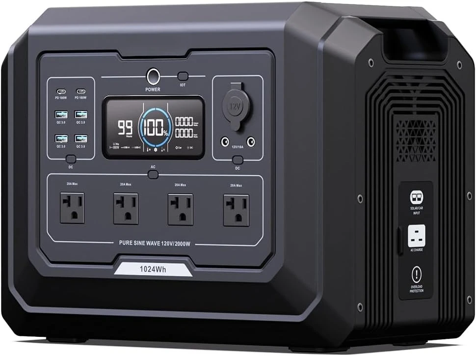 Mega 1 Portable Power Station 2000W (4500W Peak), 1024Wh LiFePO4 Battery Generator with 1400W AC Charging & 800W Solar Charging image 2