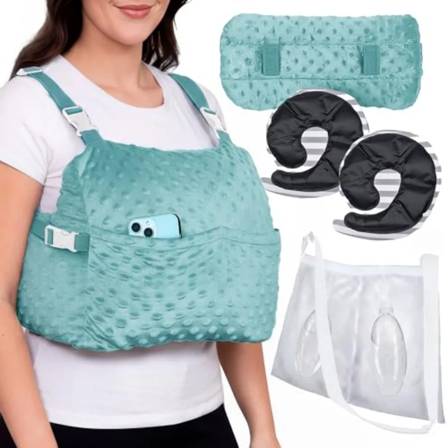 

Mastectomy Recovery Pillow with Strap, Swirly Gel Pack, Seat Belt Cover and Shower Lanyard Post-Op Essentials, Breast Augmentat