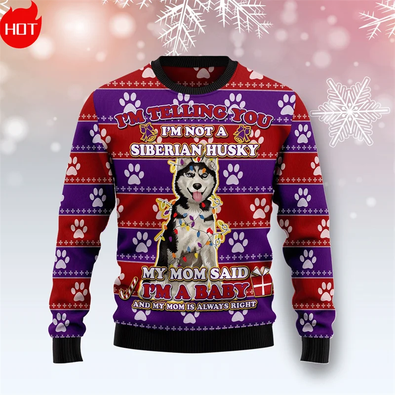 Christmas Funny Husky Lovers 3D Printed Sweatshirts Merry Christmas Xmas Graphic Ugly Christmas Sweater Mens New In Sweaters Top