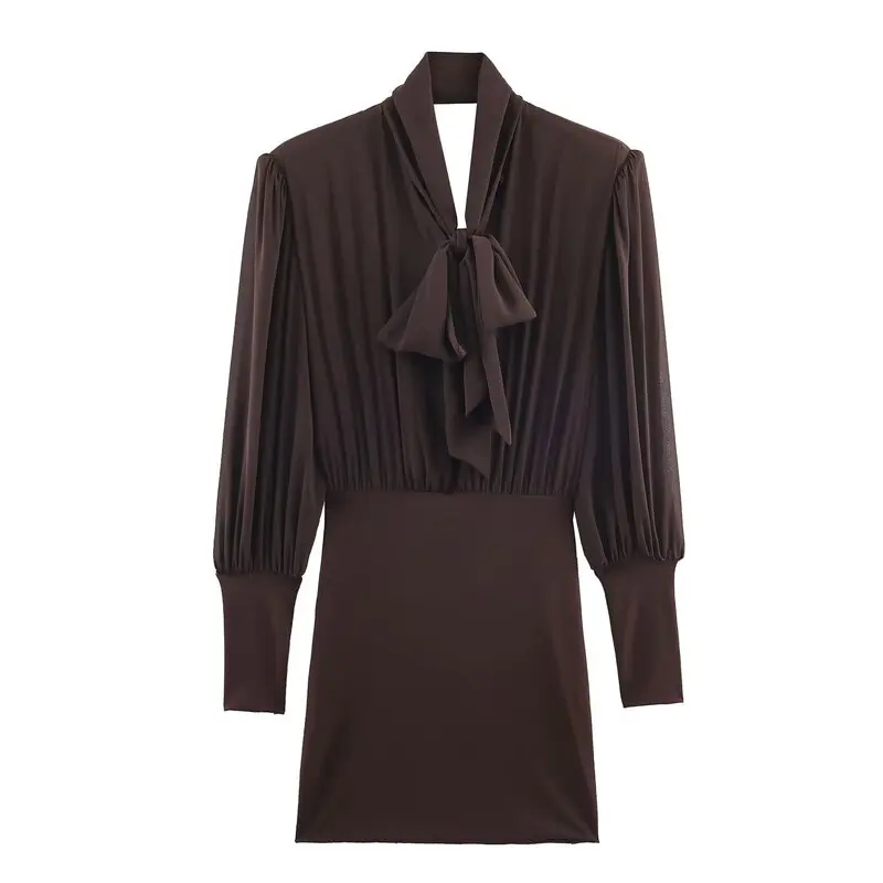 Winter 2025 Women's Design Long Sve Stand Collar Patchwork ort Dr Ci Commute Sle Other Material 00% Fabric Crt