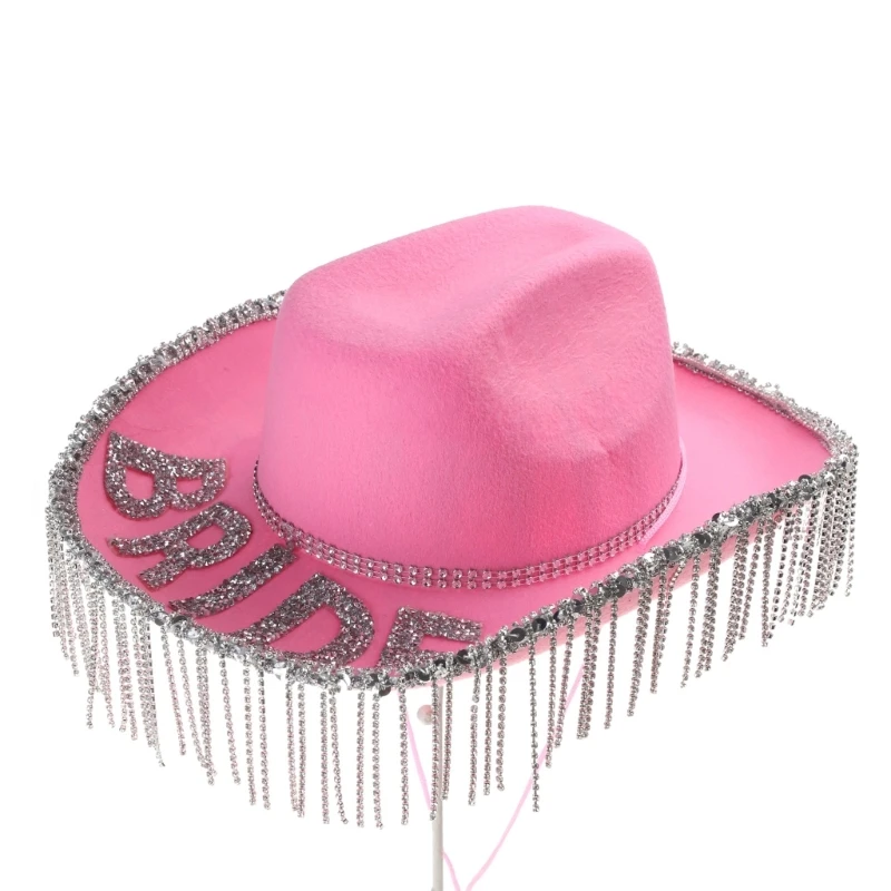 Cowgirl Hats Shimmering Tassels Bachelorette Party Fedora Hat for Bride to Be