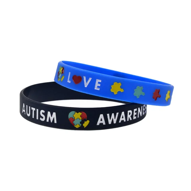 50 Pcs Autism Awareness Hope Love Silicone Bracelet Adult Size 3 Colors