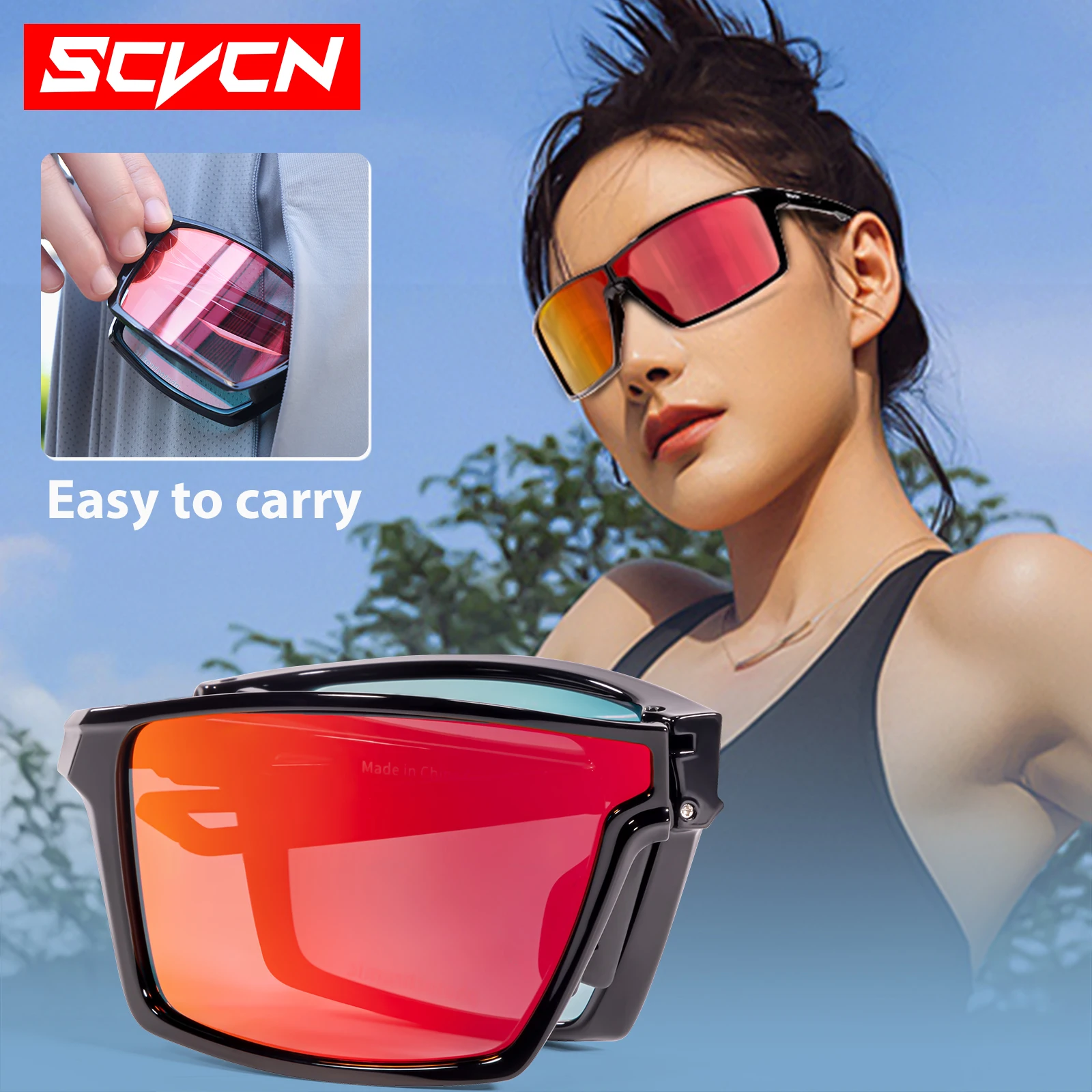 SCVCN Foldable Anti-fog Cycling Glasses Photochromic Sports Sunglasses Men Women MTB Road Bike Fishing Hiking Camping Eyewear