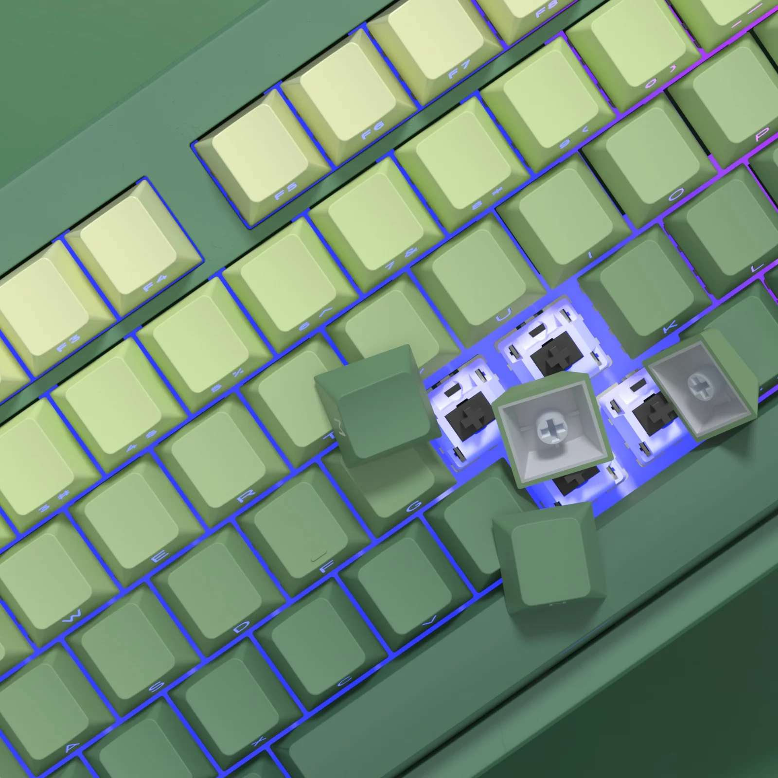 Imagem -06 - Kbdiy-lado Impresso Pbt Keycaps 133 Teclas Verde Gradiente Brilho Através de Keycaps Perfil Cereja Tiro Duplo para Teclados Mecânicos