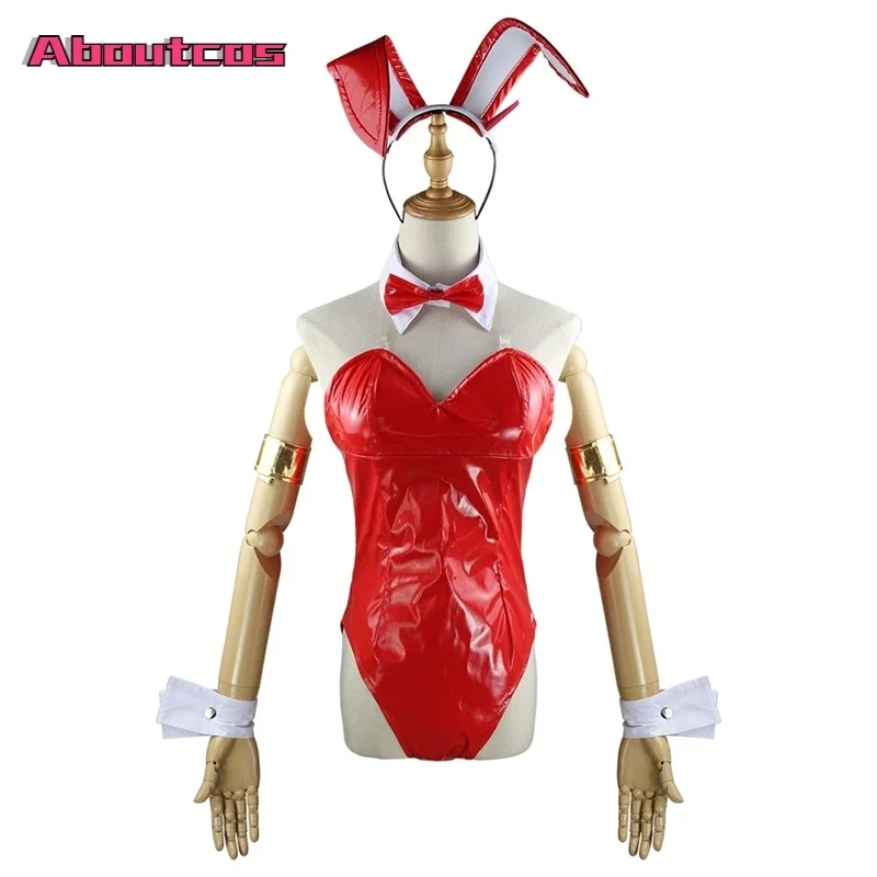 Aboutcos disfraz de Anime DARLING in the FRANXX, Zero Two Bunny Girl, mono Sexy para mujer, traje de cuero rojo 02