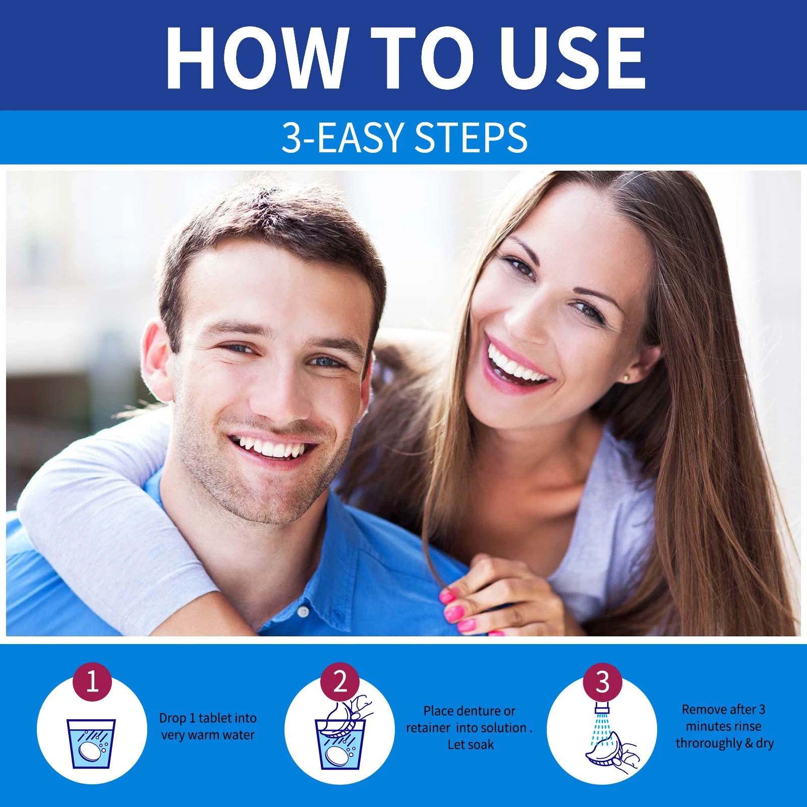 100PCS/Set Denture Cleaner Tablets Retainer False Tooth Hygiene Cleaning Tablet Removes Odor Fresh Breath For Oral Dental Appliance Care view 2