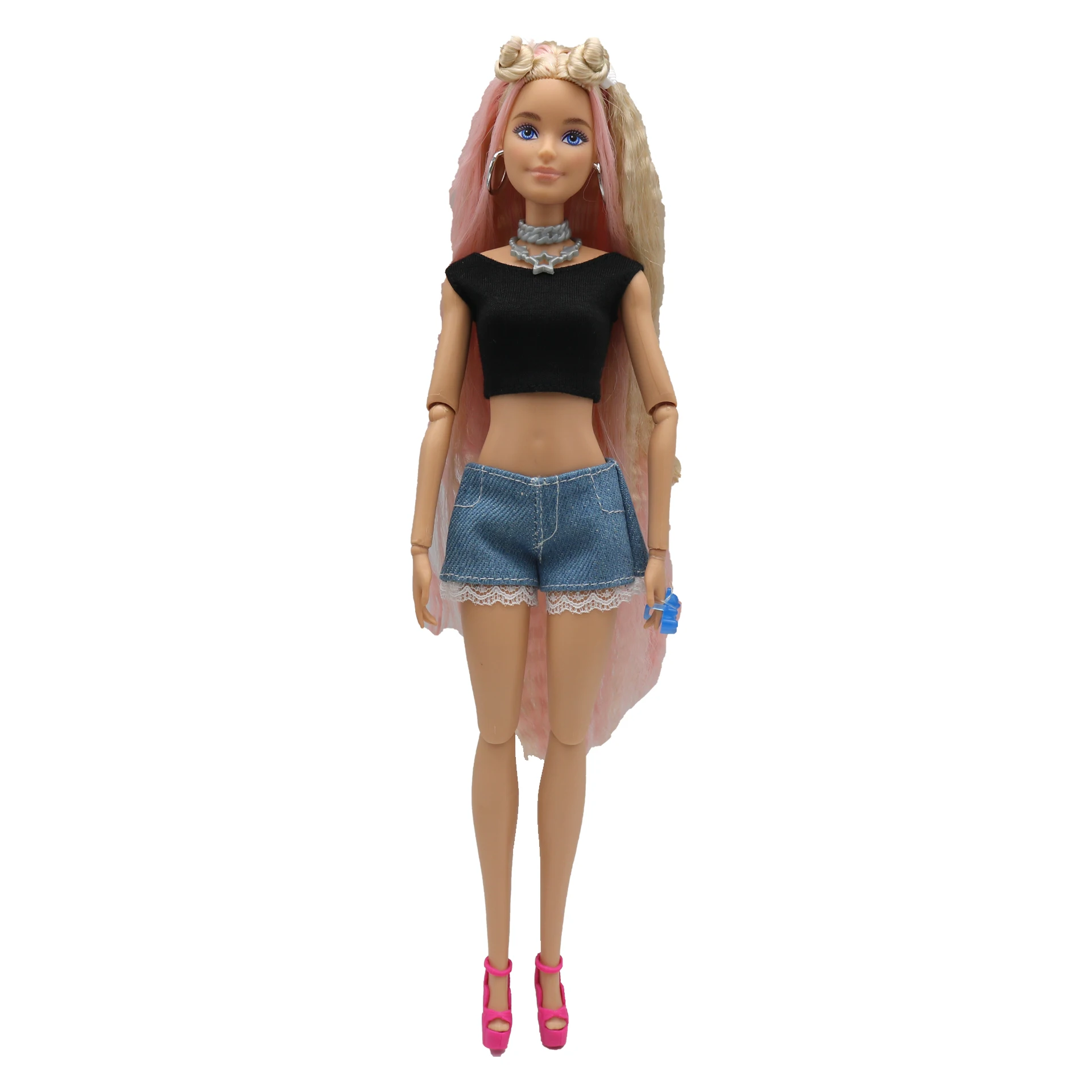 New 30cm 1/6 Simple Claus Vest Lace Denim Shorts Daily Wear Accessories Clothes for Barbies Doll