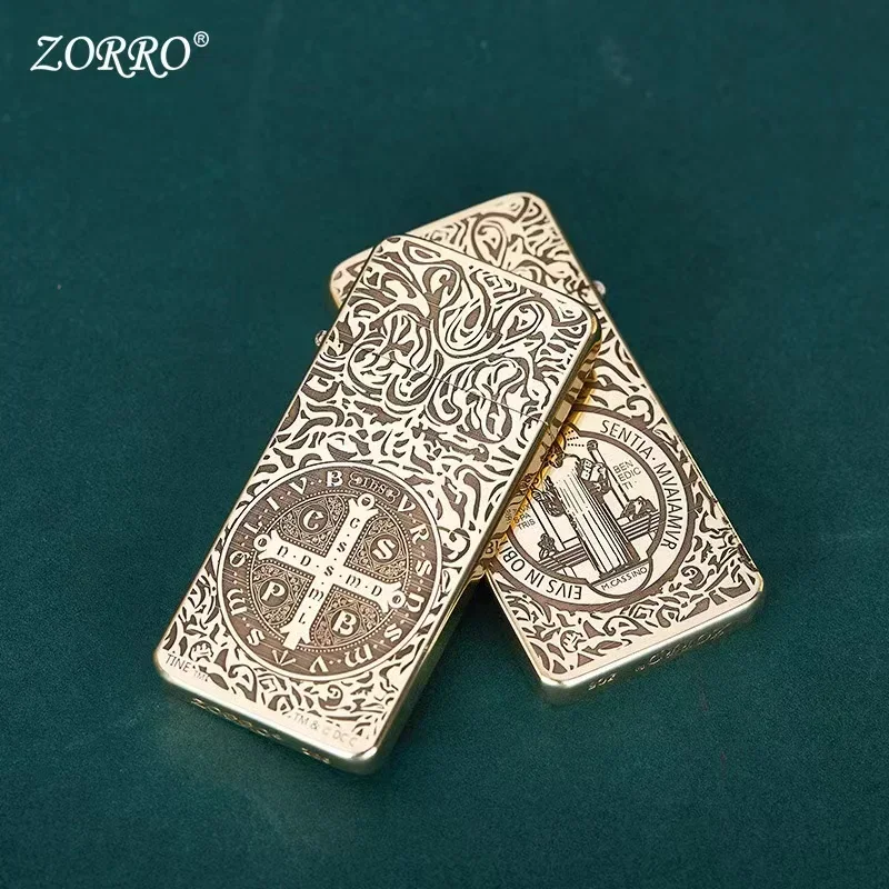 Genuine Zorro Kerosene Grinding Wheel Lighter Brass Ultra-thin Elegant Gift for Boyfriend Birthday Gift Personalized