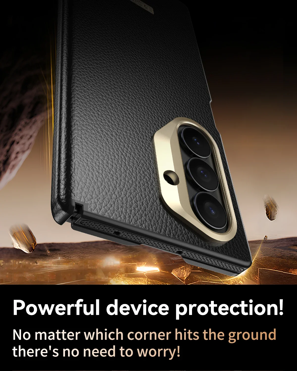 حافظة هاتف محمولة لهاتف سامسونج جالاكسي Z فولد 7، شحن لاسلكي صلب، حماية من السقوط، غطاء أسود كامل مضاد للطي ومضاد للسقوط