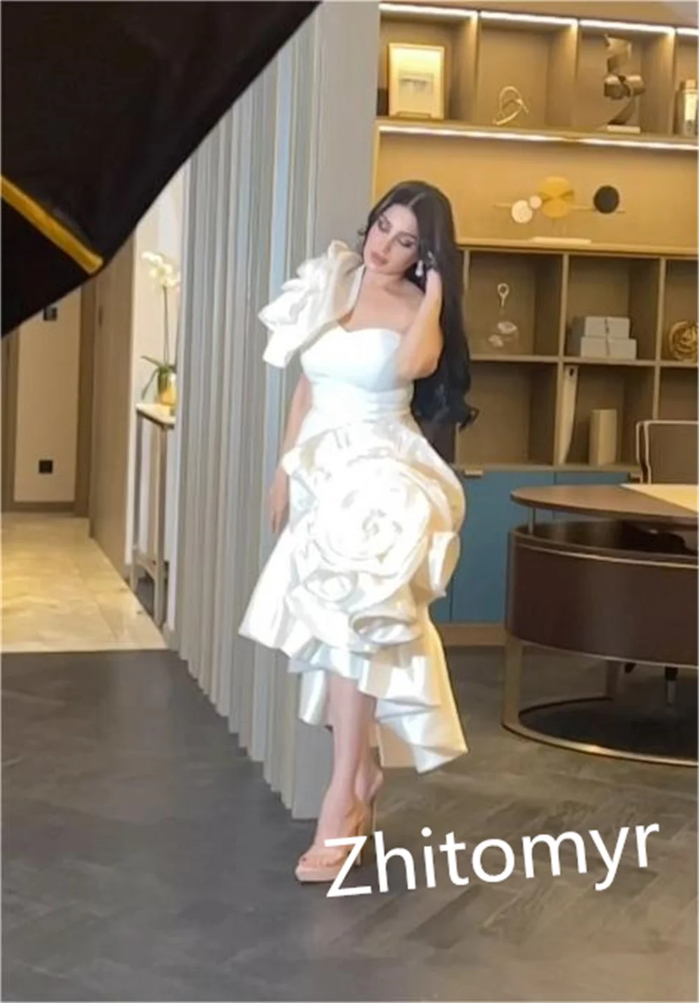 Jiayigong Jersey Draped Flower Wedding Party Mermaid One-shoulder Bespoke Occasion Gown Midi Dresses Saudi Arabia