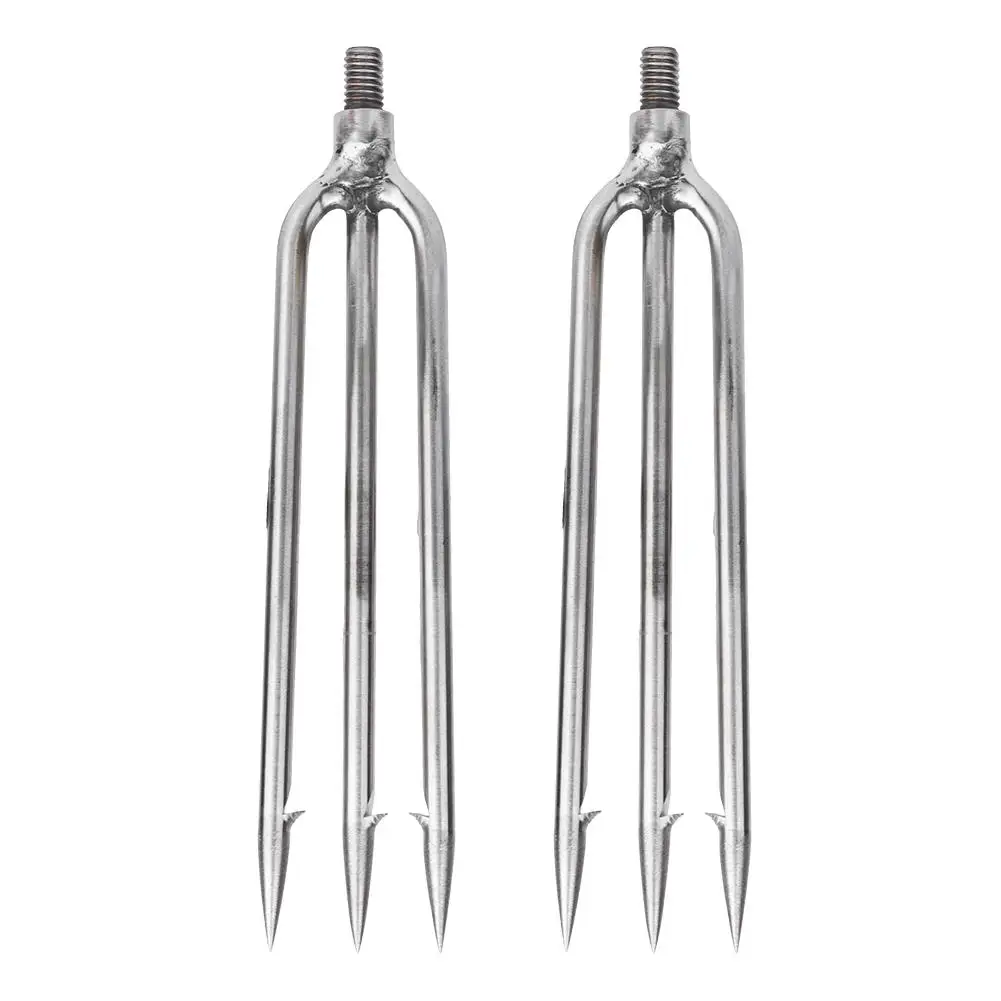 Stainless Steel 3 Prongs Fishing Harpoon Gaff Tip with Barbs Fish Spear - 2pcs