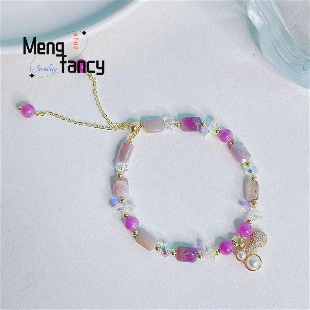 New Super Flash Crystal Draw Bracelet Micro Inlaid Gourd Pendant Powder Crystal Amethyst String Popular Fashion Luxury Jewelry