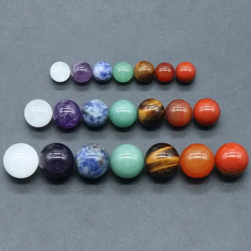 7pcs/Set Natural Stone 12mm Beads Crystal Amethyst Tiger Eye Quartz Chakra Yoga Stone Round Balls Ornaments Jewelry Accessories