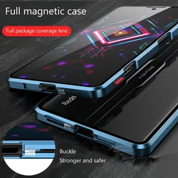 Double Sided Glass Magnetic Adsorption Metal Snap Lock Case For Poco F6 F5 X6 M4 Pro 5G F3 X3 X4 GT Lens Protection Cover Cases