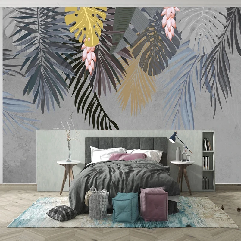 

Custom Mural Wallpaper Nordic Hand-painted Tropical Plant Leaves Sticker Retro Pastoral Background Home Decor 3D Fresco