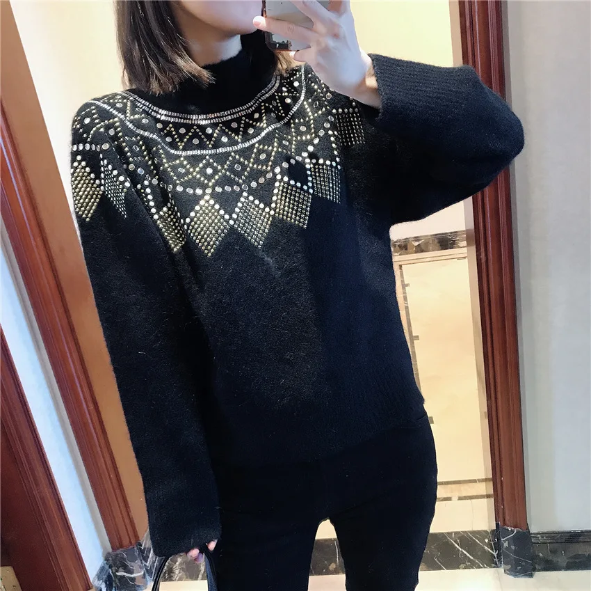 

Retro Sle Heavy Knit Camel Hair round Ne Pullover Sweater Women's Loose Fit Long Sve Knitted Woolen Top by French Design