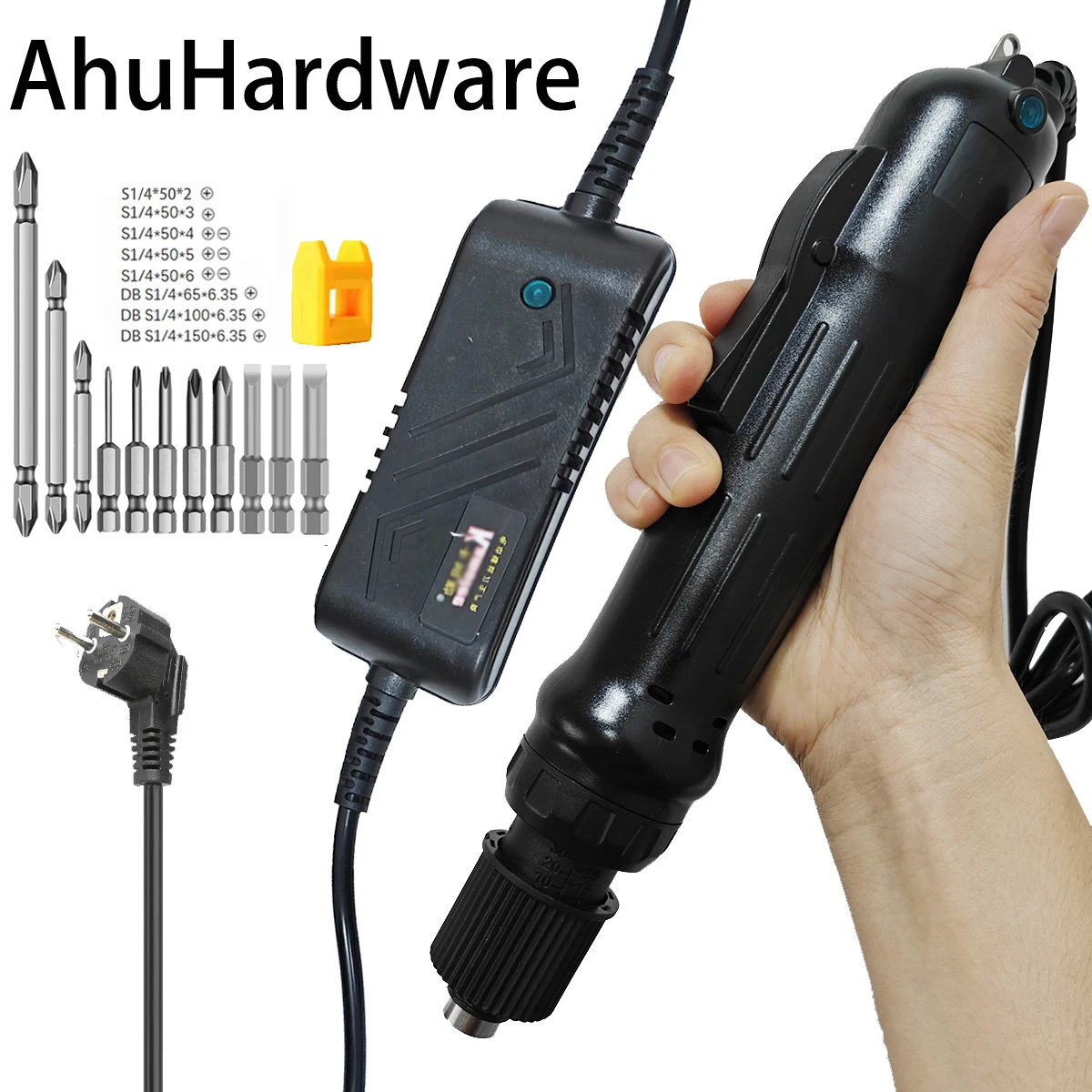 Ahuhardware Brushless Industrial S1/4 Electric Screwdriver with bits Torque Adjustable Portable Electric Screwdriver