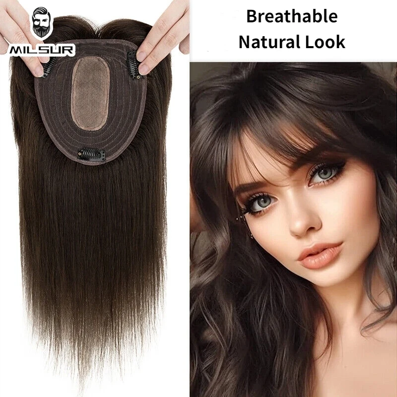 Women Topper 100% Human Hair Wigs For Lady 12x13cm Clip In Topper Blonde Straight Hair Toppers Breathable Silk Base Hairpieces