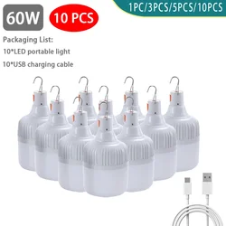 10PCS 60W USB  Rechargeable Bulb Outdoor Camping Emergency Light Waterproof Tent Lamp Portable Hanging Garden Field Work Lights